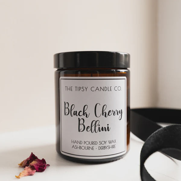 Candle: Scented Black Cherry Bellini - White - The Tipsy Candle Co.