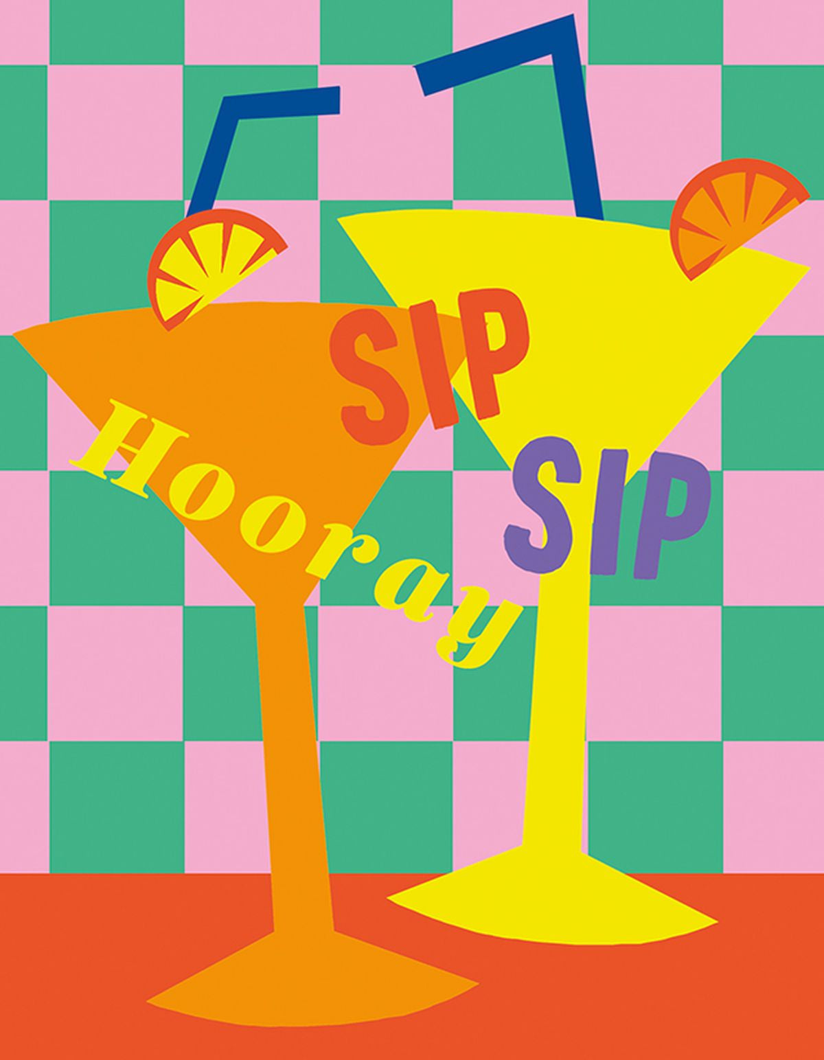 Birthday Card: Sip Sip Hooray - Mint