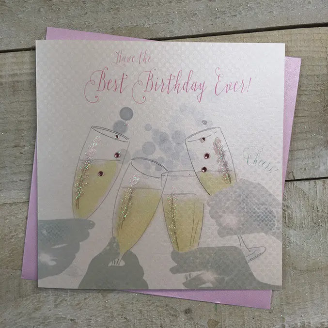Birthday Card: Champagne Glasses - White Cotton Cards