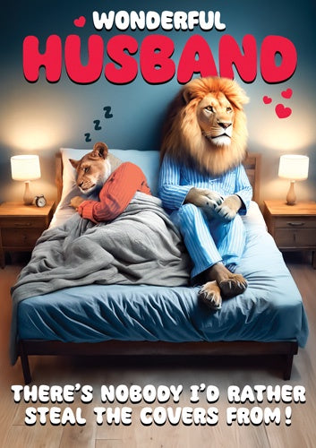 Valentine's Card: Wonderful Husband, No One I'd Rather Steal the Covers From - Pigment