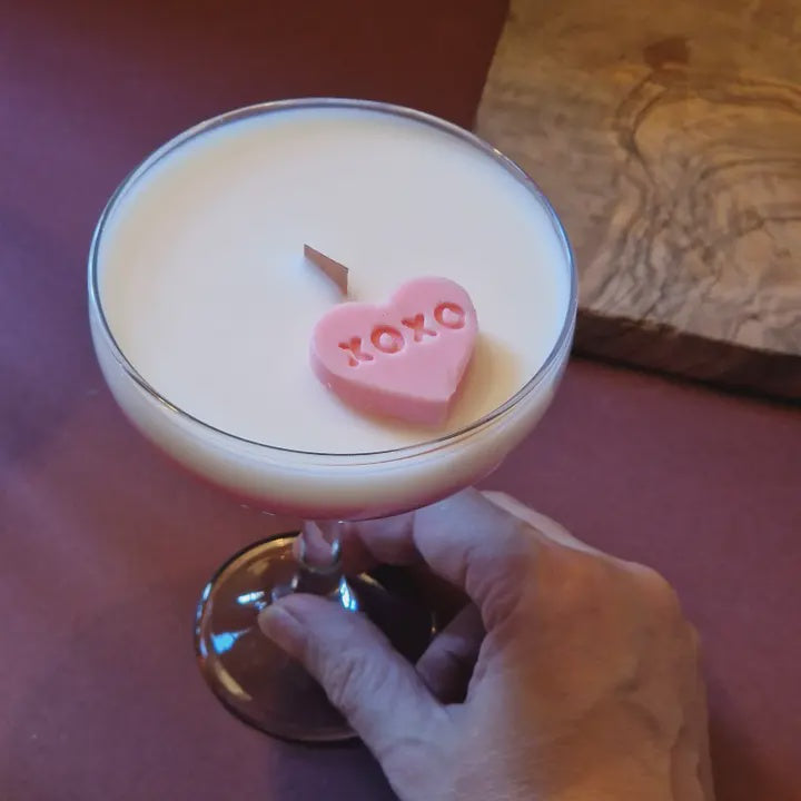 Candle: Scented Martini Glass Valentine's Day Candle with Heart Motif - A Few Home Truths