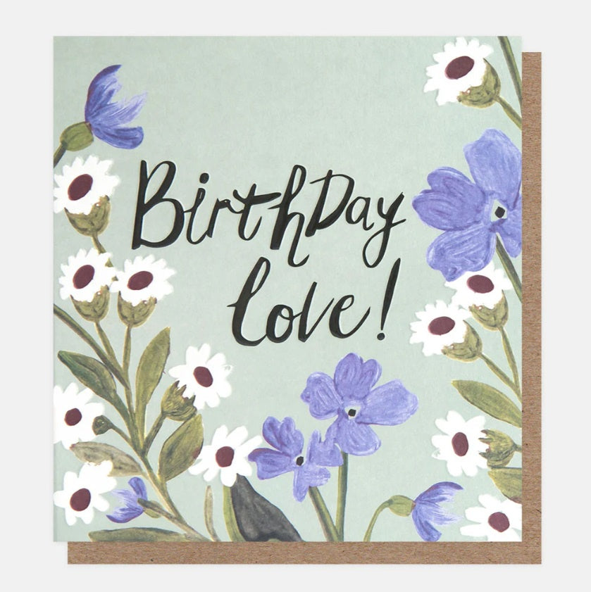 Birthday Card: Blue & Cream Flowers - Birthday Love - Caroline Gardner