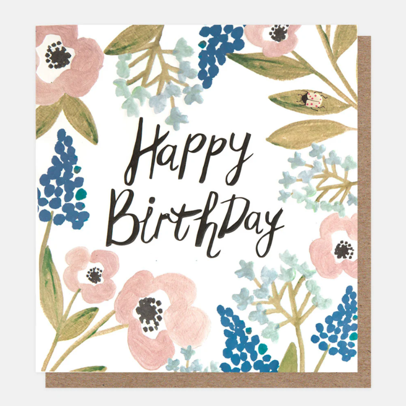 Birthday Card: Pink & Blue Flowers - Caroline Gardner
