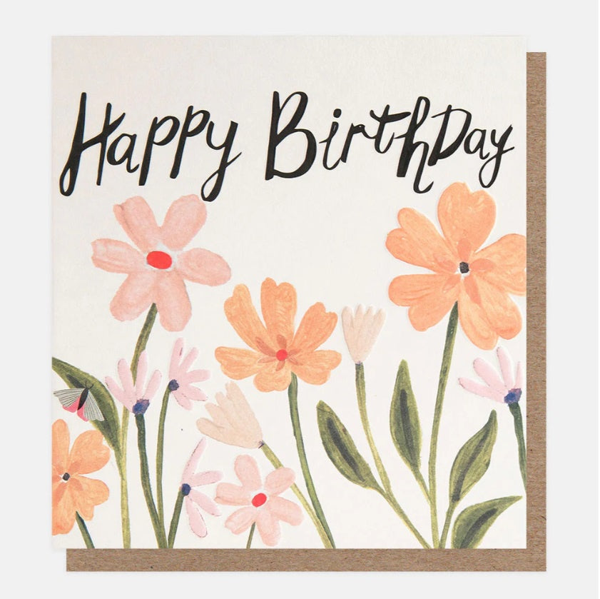 Birthday Card: Peach Flowers - Caroline Gardner