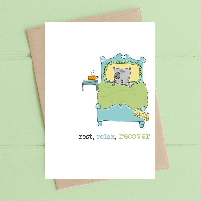 Get Well Card: Rest Relax Recover Cat Bed - Dandelion Stationary