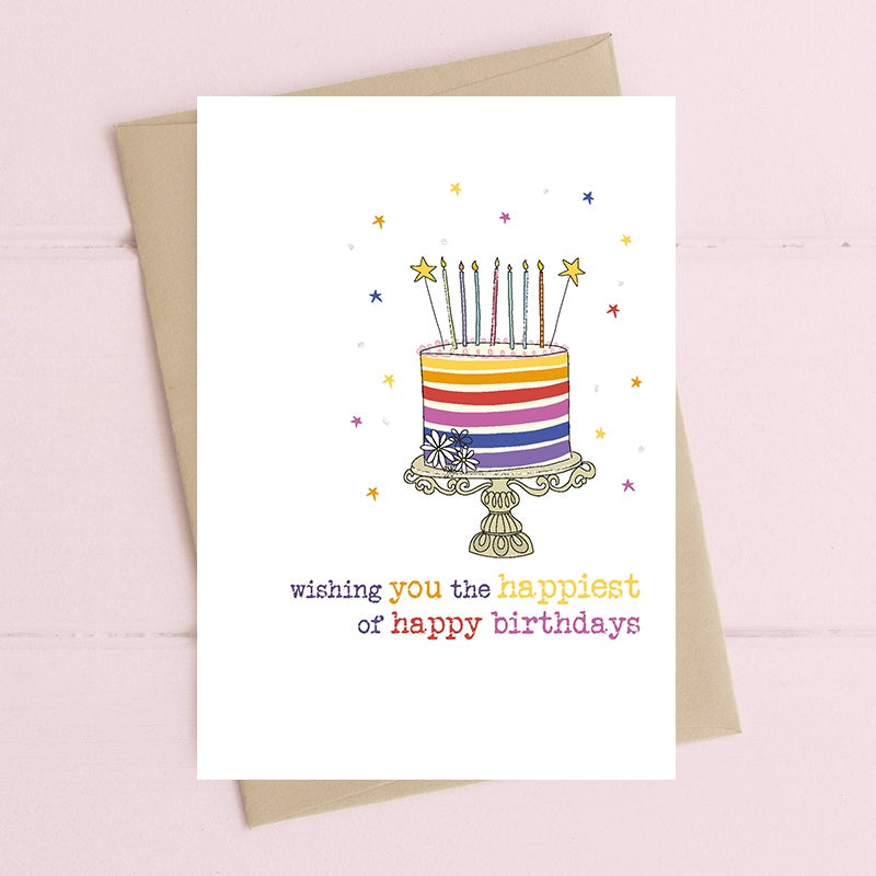 Birthday Card: Happiest of Happy Birthdays Cake - Dandelion Stationery