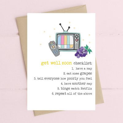 Get Well Card: TV  checklist - Dandelion Stationery