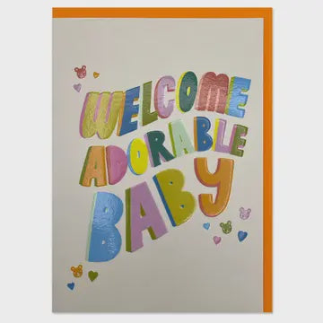 New Baby Card: Neutral Welcome adorable baby Bright - Multicolour - Raspberry Blossom