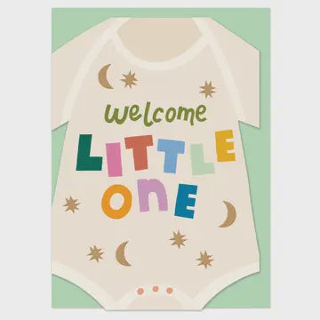 New Baby Card: Neutral Welcome little one Cut Out - Babygrow - Raspberry Blossom
