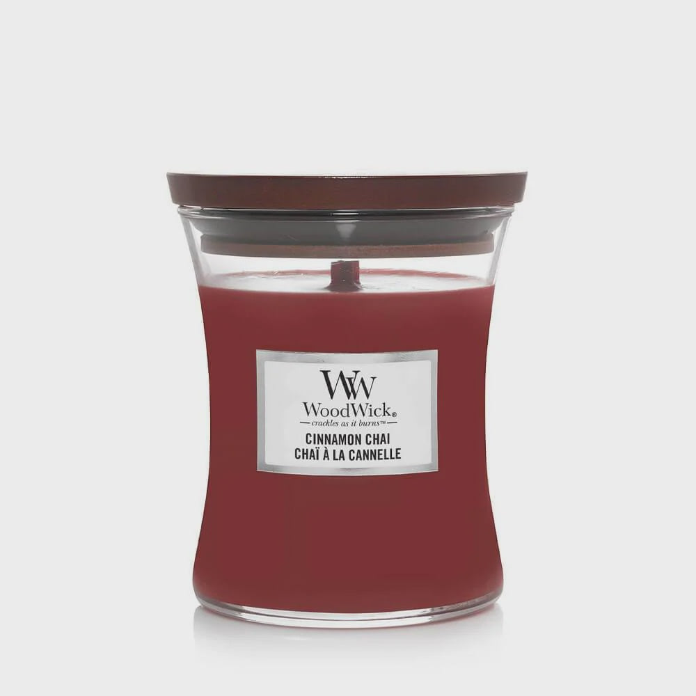 Candle: Scented Woodwick Glass Medium Jar 10oz - Cinnamon Chai