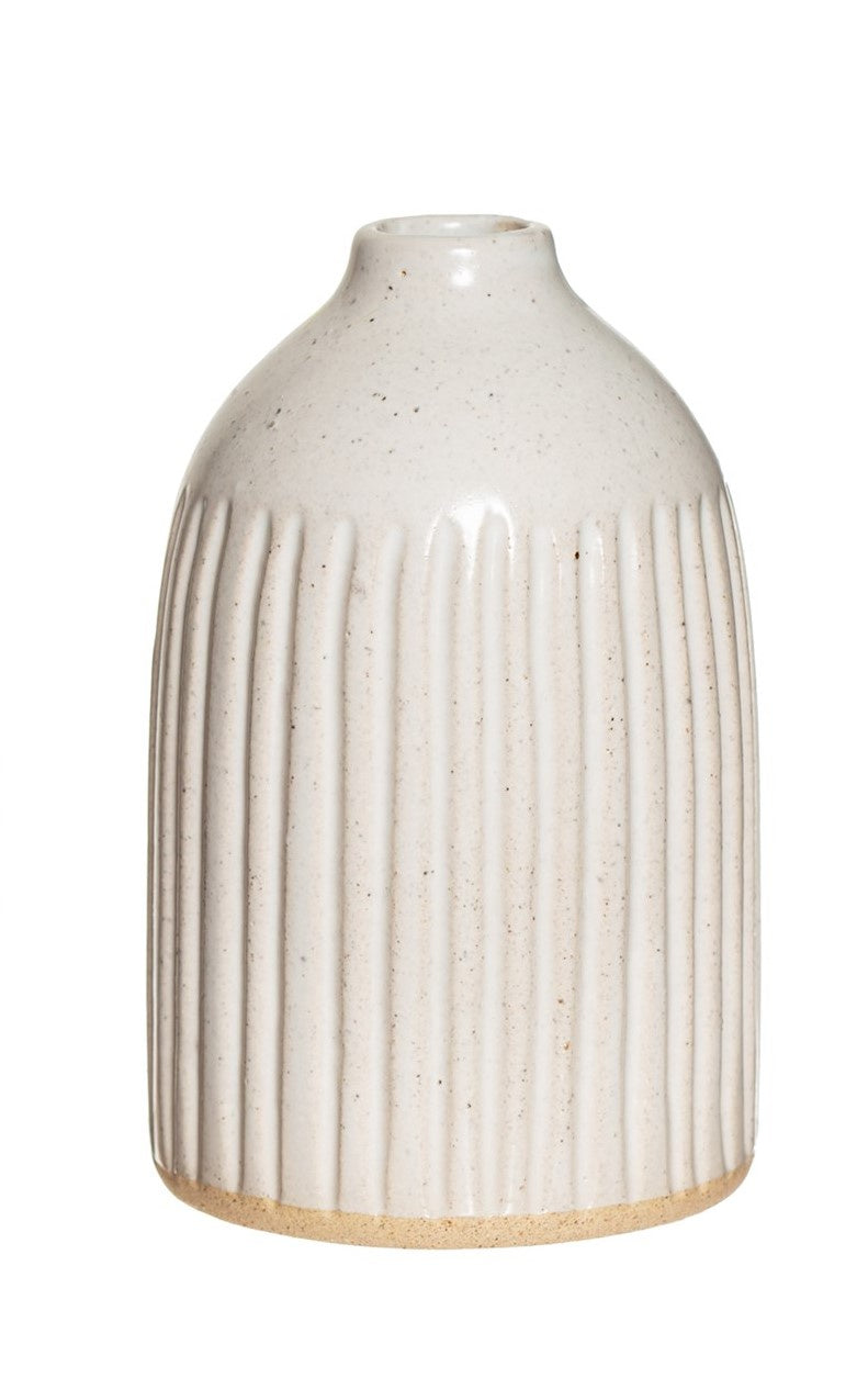 Mini Bud Vase: Ceramic Grooved Rounded - Matt Cream - Sass & Belle -