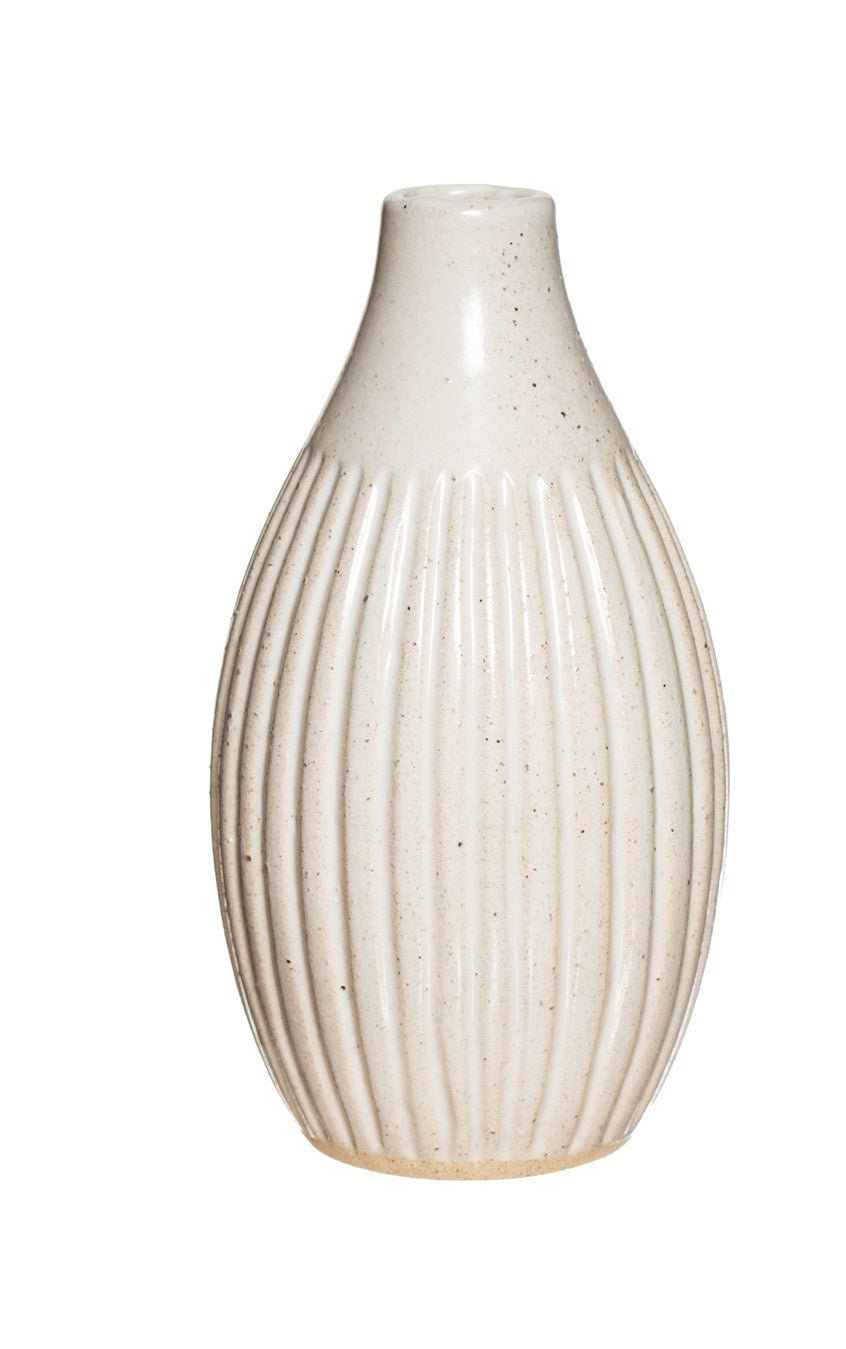 Mini Bud Vase: Ceramic Grooved Tall - Matt Cream - Sass & Belle