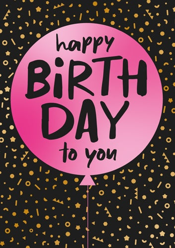 Birthday Card: Pink Balloon on Black Background - Pigment