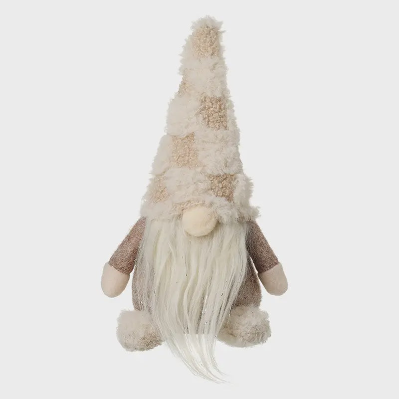 Christmas Character: Fabric Small Sitting Gonk Chequered Hat - Brown