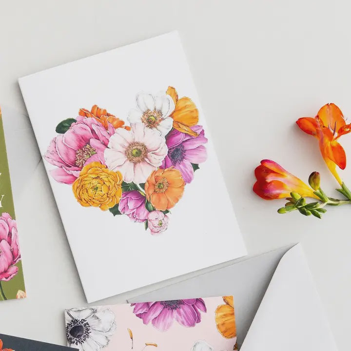Blank Card: Botanical Floral Brights Heart - Catherine Lewis Design