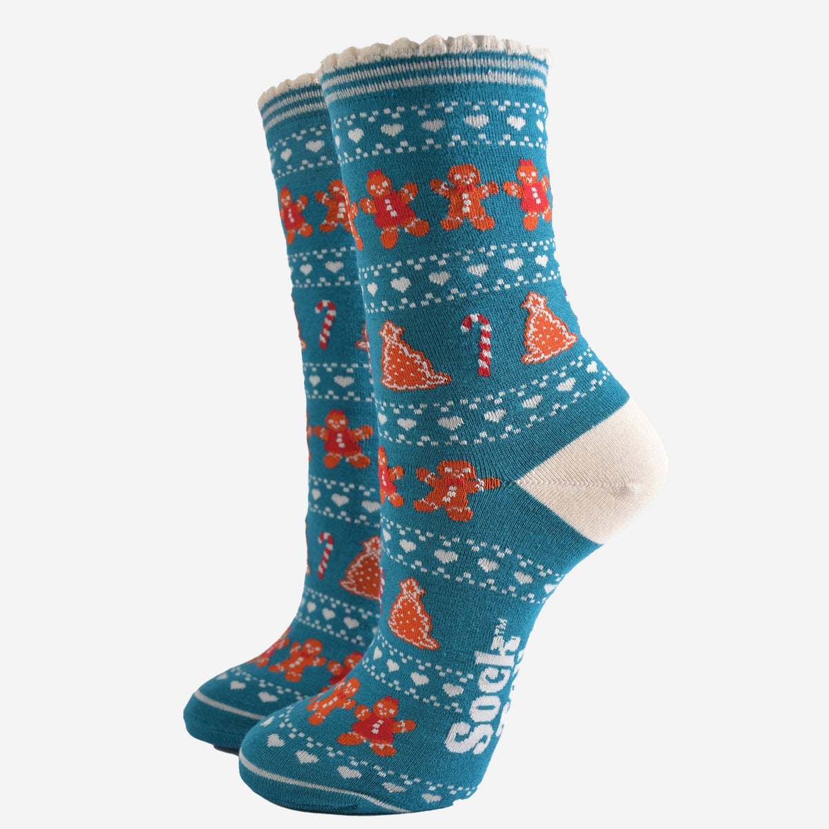 Ladies Socks:  Bamboo Gingerbread Fair Isle - Teal - Sock Talk