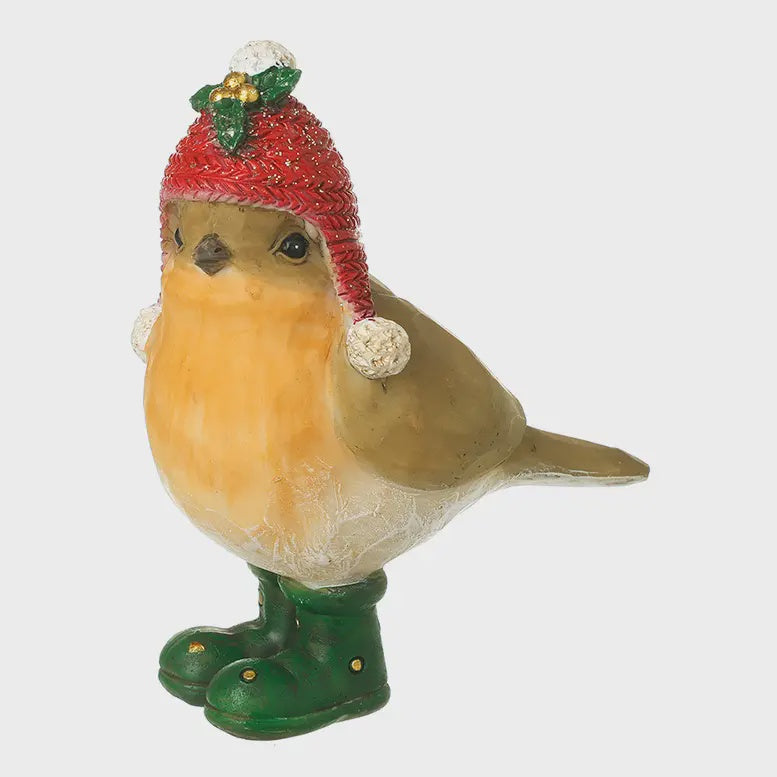 Christmas Ornament: Ceramic Robin With Green Boots And Xmas Hat- Heaven Sends