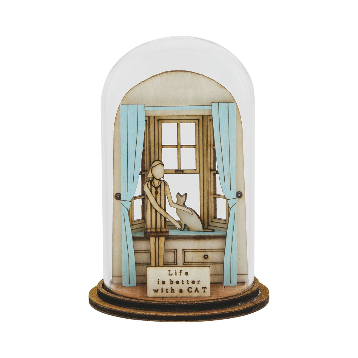 Ornament: Glass Dome Wood LIFE IS BETTER WITH A CAT - Kloche