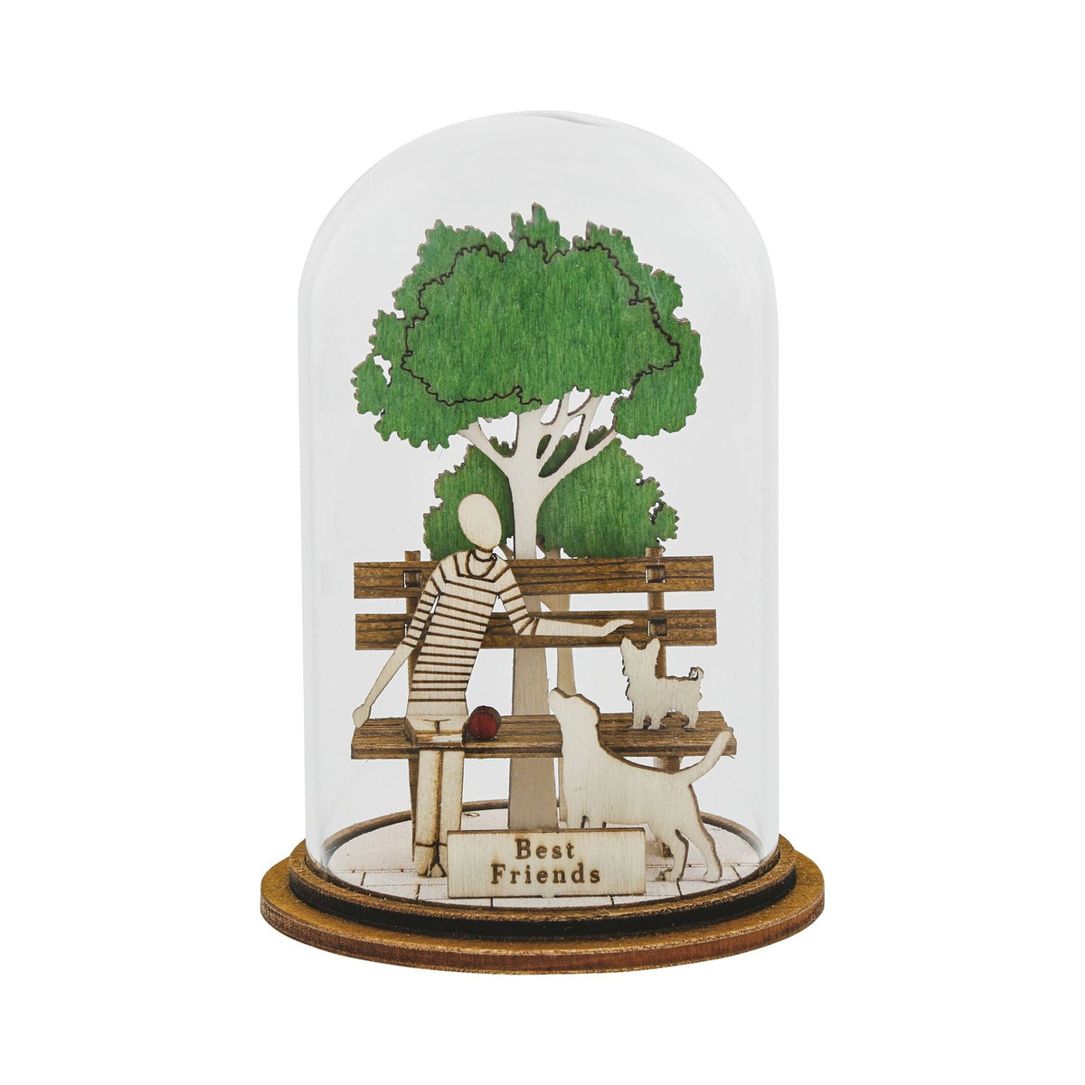 Ornament: Glass Dome Wood BEST FRIENDS - Kloche