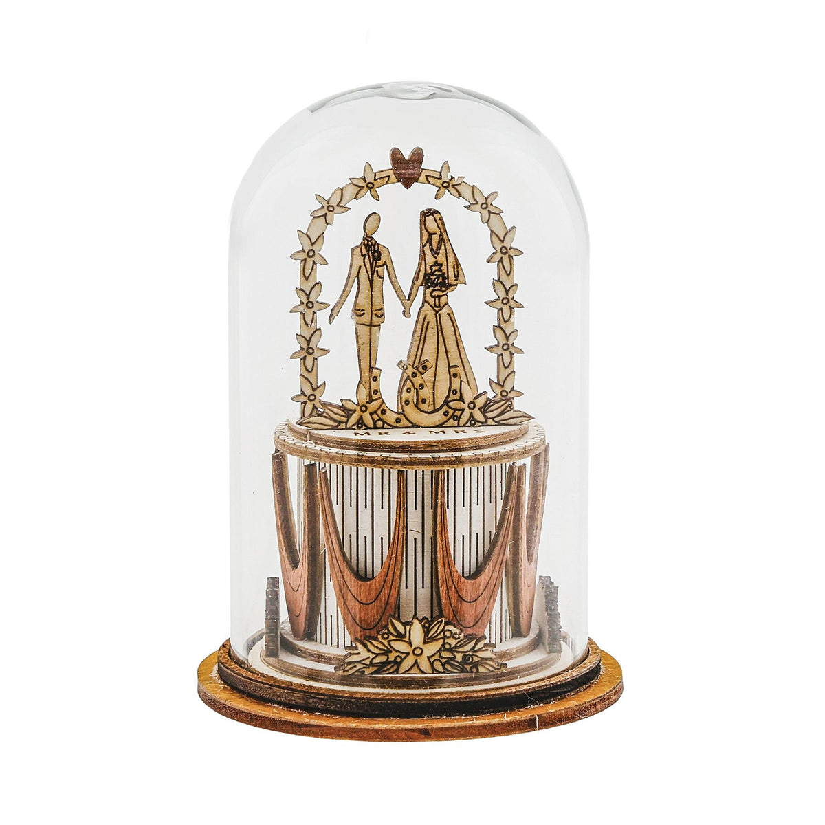Ornament: Glass Dome Wood MR  &  MRS Wedding - Kloche