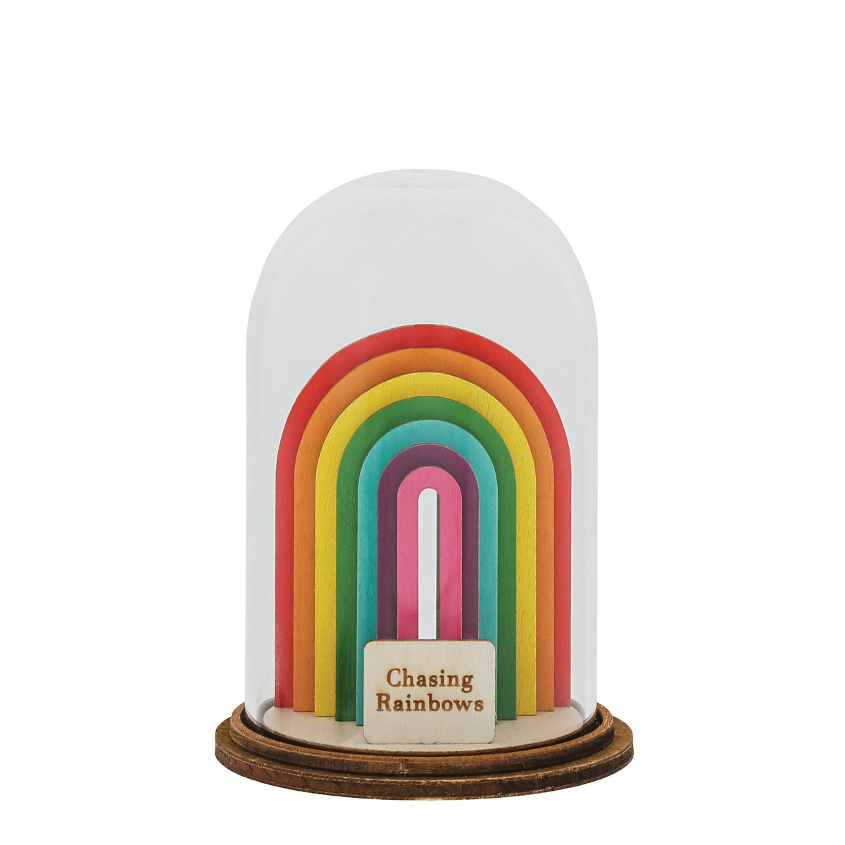 Ornament: Glass Dome Wood Chasing Rainbows  - Kloche
