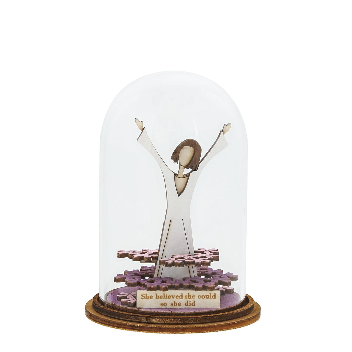 Ornament: Glass Dome Wood Strong Woman  - Kloche