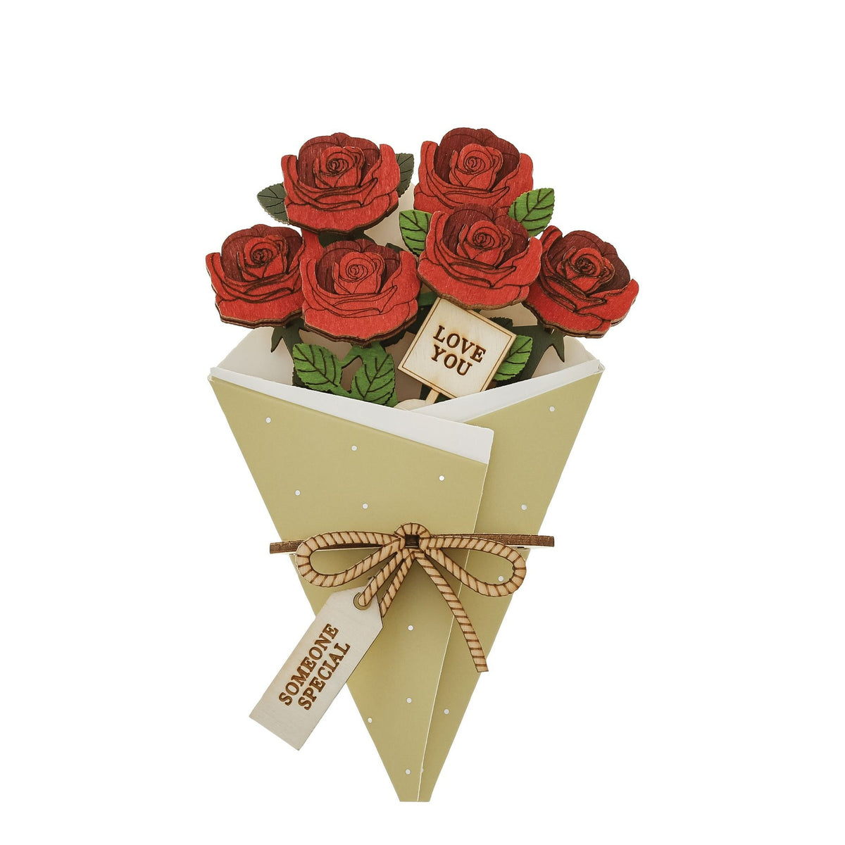 Ornament: Wood 3D Flower Card With Love  - Natural - Wild & Wood