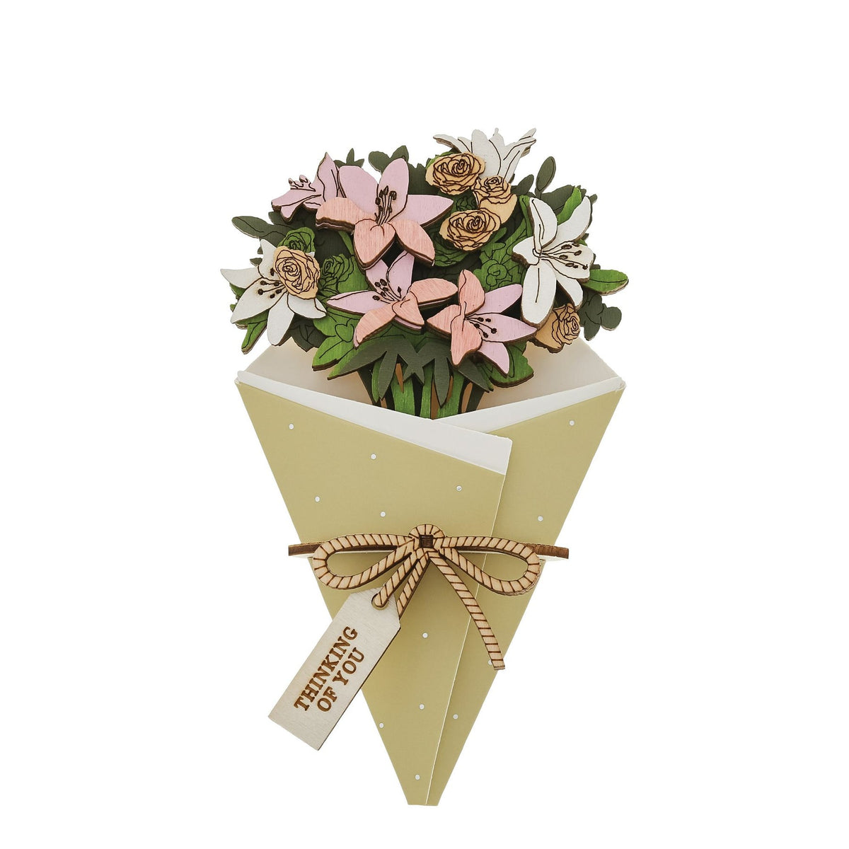Ornament: Wood 3D Flower Card Thinking of You  - Natural - Wild & Wood