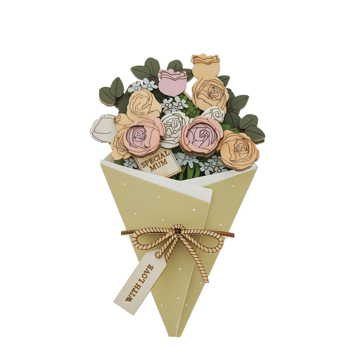 Ornament: Wood 3D Flower Card Mum  - Natural - Wild & Wood