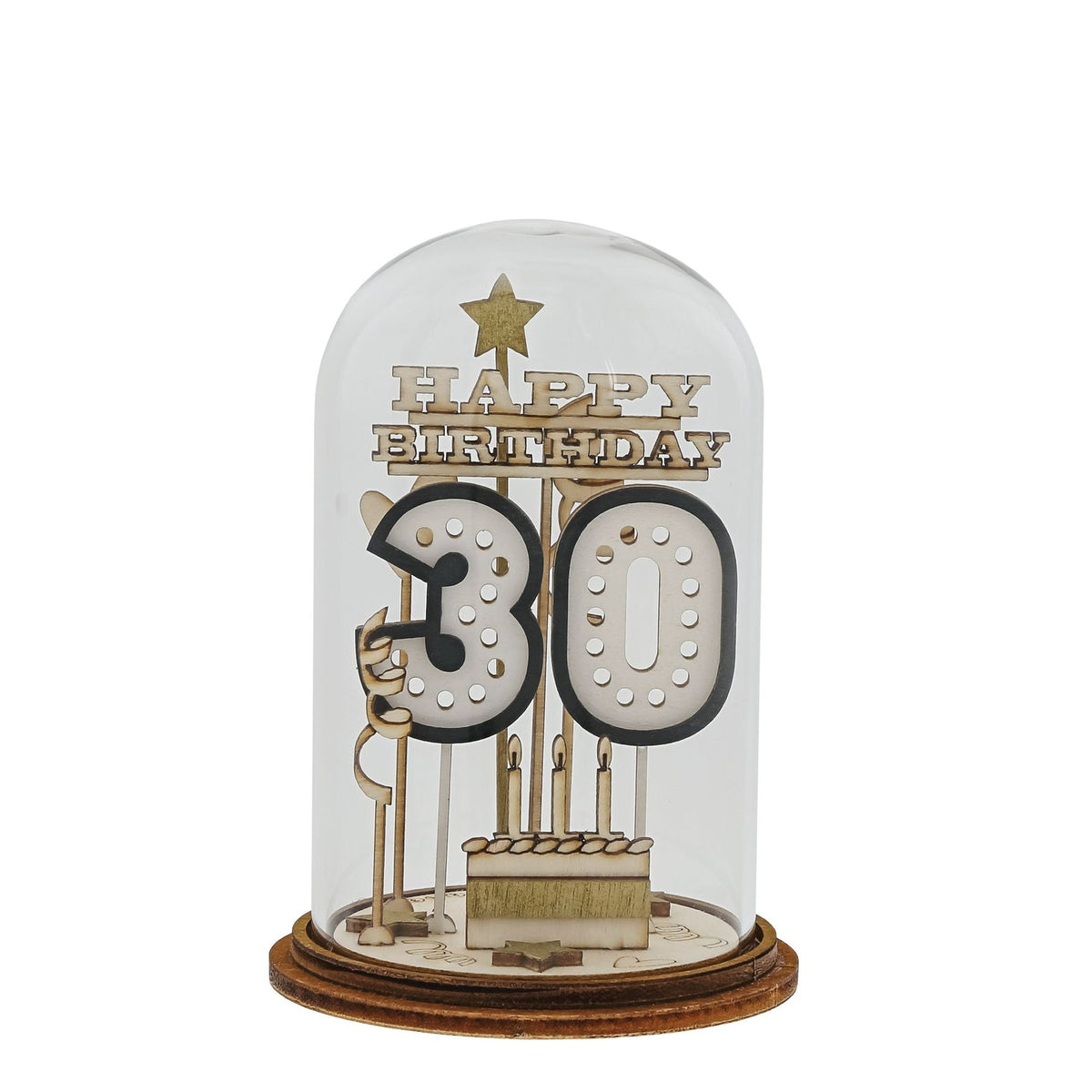 Ornament: Glass Dome Wood 30th Birthday  - Kloche