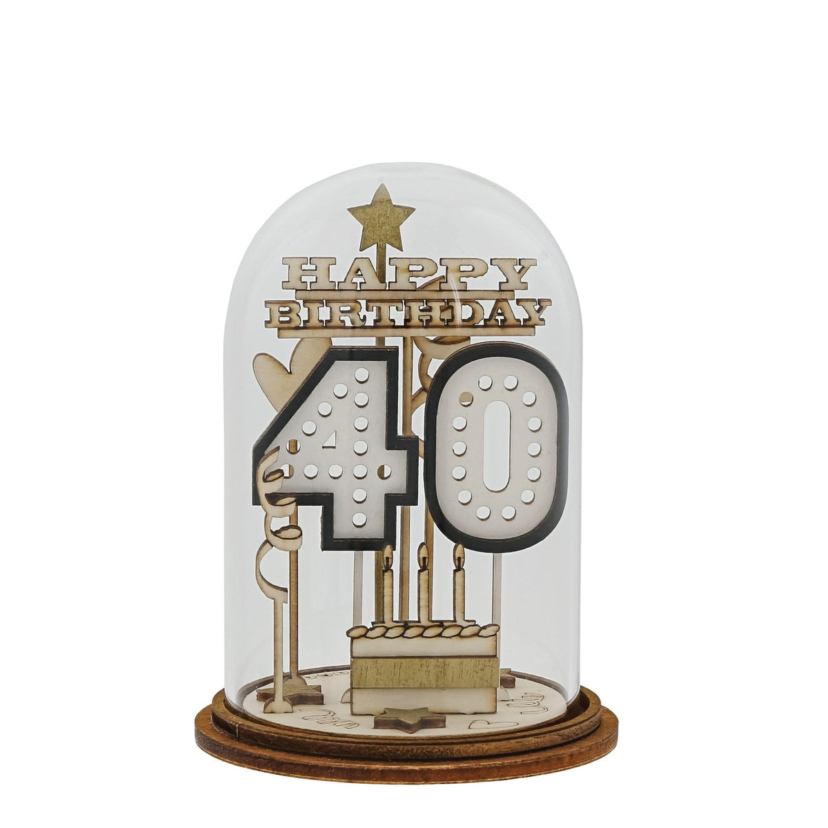 Ornament: Glass Dome Wood 40th Birthday  - Kloche