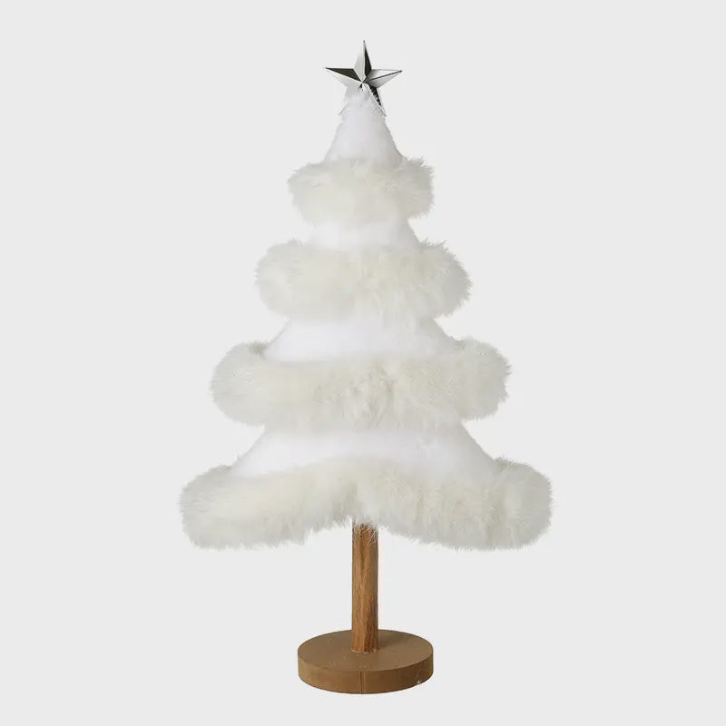 Christmas Ornament: Faux Fur Christmas Tree With Star  On Wooden Stand - Heaven Sends
