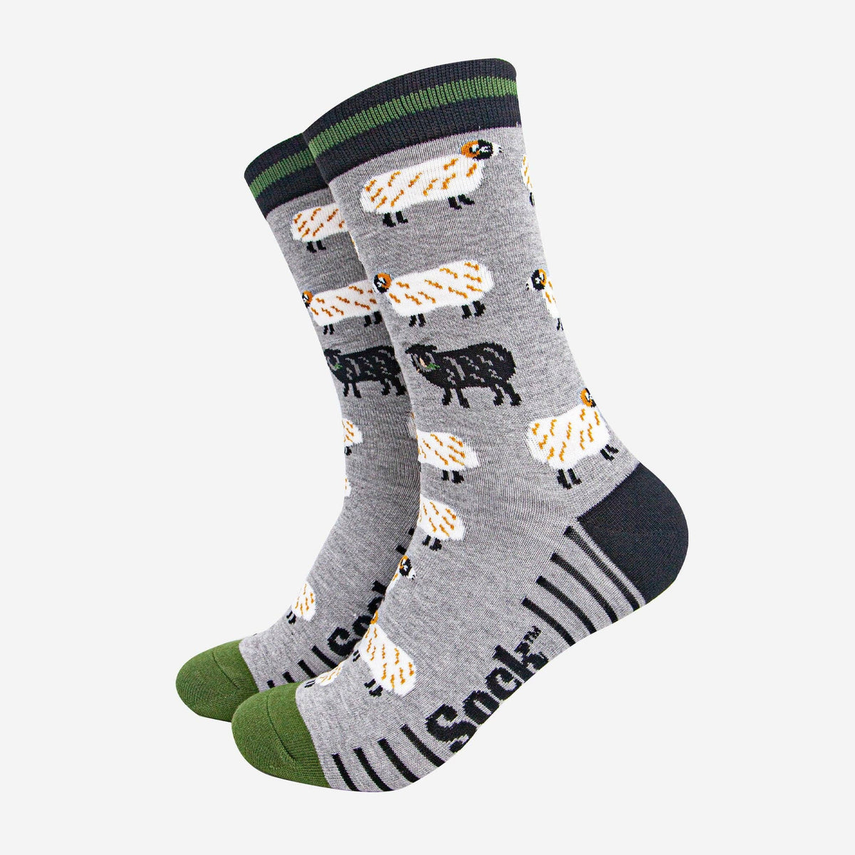Men's Socks:  Bamboo Black Sheep - Grey Marl/Green - Sock Talk