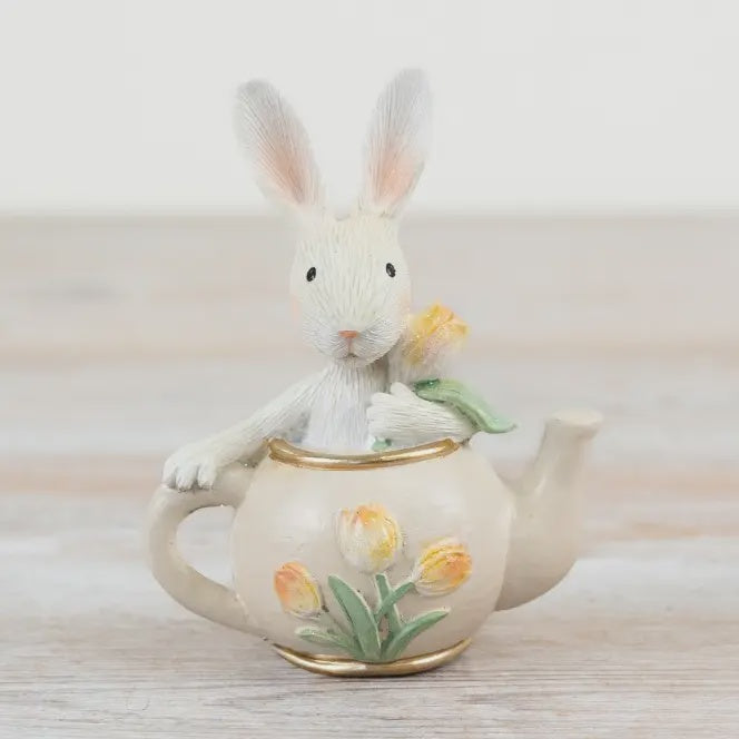 Easter Ornament: Rabbit Teapot  - Cream - Gainsborough Giftware