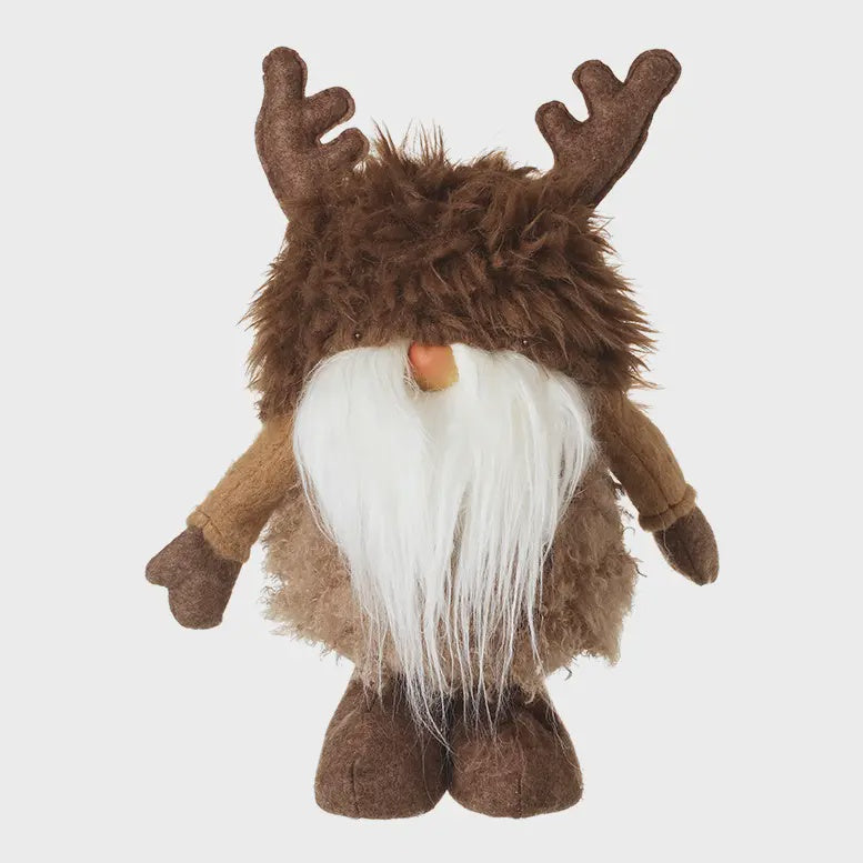 Christmas Character: Fabric Standing Gonk With Furry Hat And Antlers - Brown