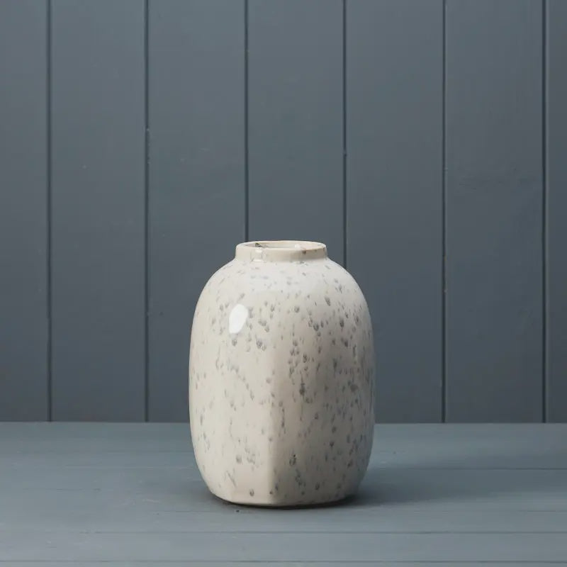 Vase: Ceramic Speckled - White - Satchville Gift Co