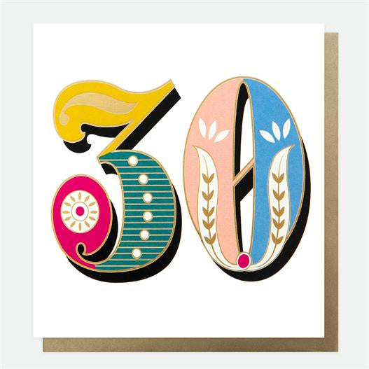 Age 30th Card: Carnival Numbers Multi Colour - Caroline Gardener