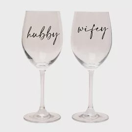 Wine Glasses: Set Of Two - Wifey & Hubby - Glass - Amore