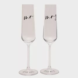 Champagne Flute: Set of two - Mr & Mrs - Glass - Amore