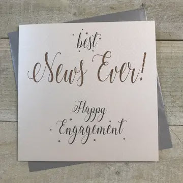 Engagement Card: Extra Large Best News Ever - Silver - White Cotton Cards