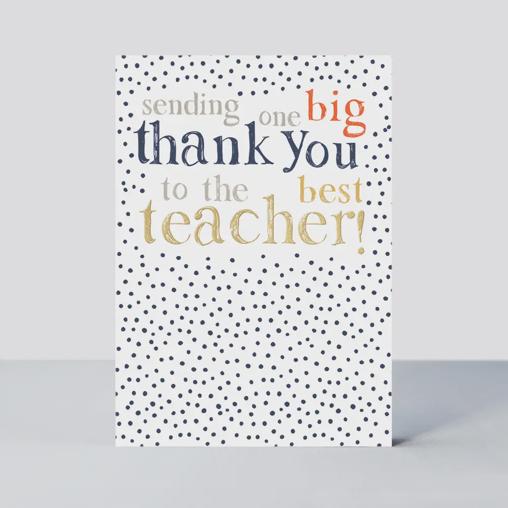 Thank You Teacher Card: Big Thank You Black Dots - White  - Rachel Ellen