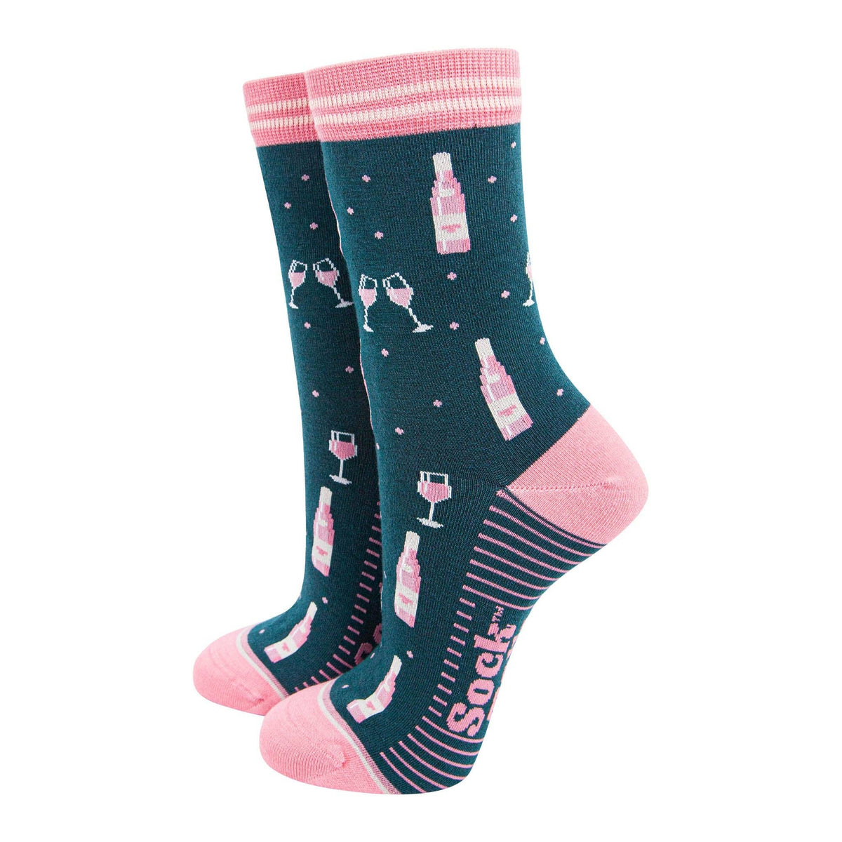 Ladies Socks: Bamboo Rose Wine - Forest Green/Light pink - Sock Talk