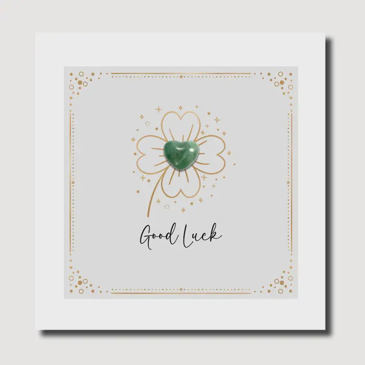 Good Luck Card: Shamrock Real Gemstone Keepsake - Marina B