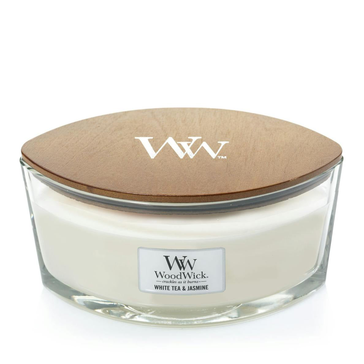 Candle: Scented Hearthwick Glass Ellipse 16oz - White Tea & Jasmine - Woodwick