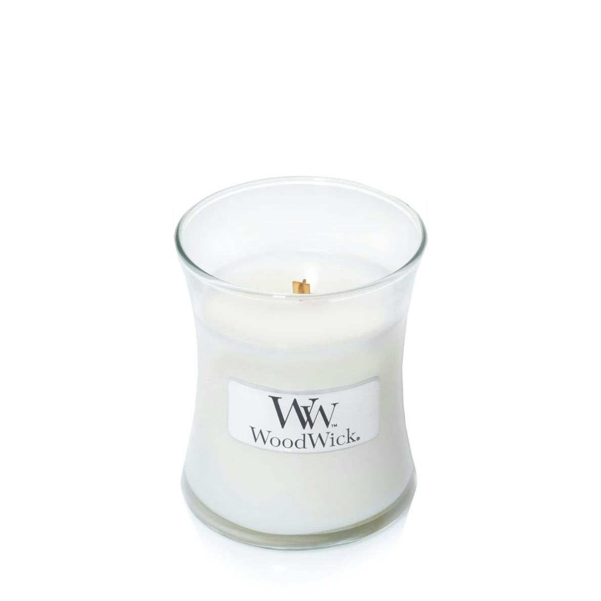 Candle: Scented Woodwick Glass Mini Jar 3oz - White Tea & Jasmine