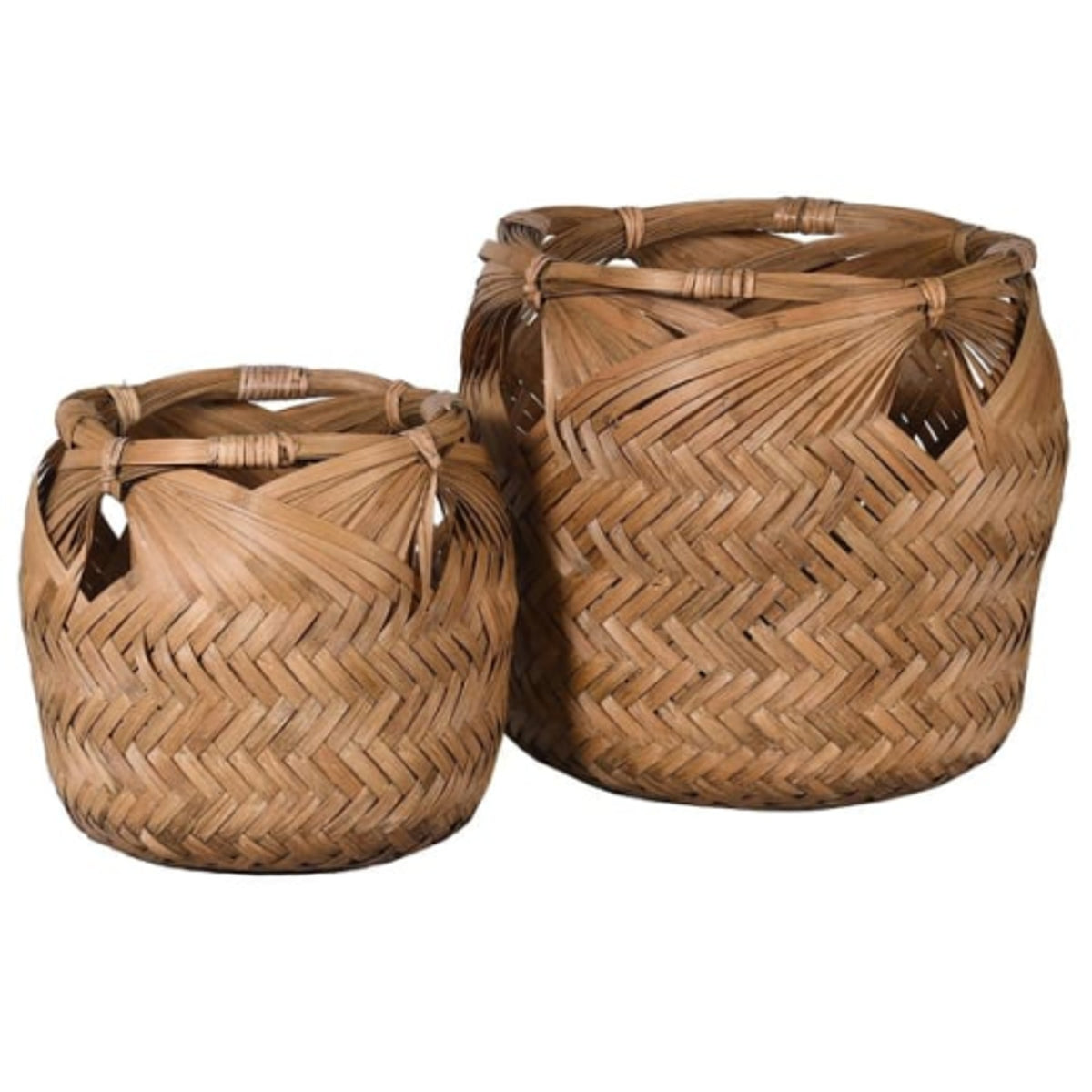 Basket: Extra Large Bamboo Woven Chevron Effect w Handles - Natural
