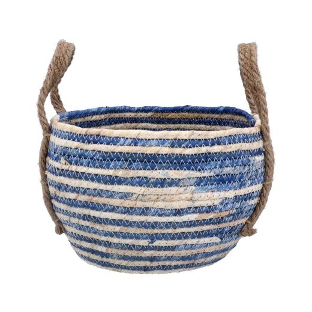Basket: Corn Husk Blue Stripe Natural - Gisela Graham
