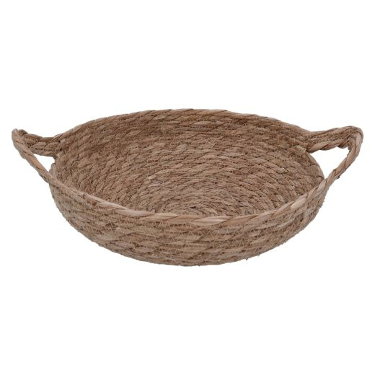 Basket: Natural Woven Shallow Bowl Handles - Natural - Gisela Graham