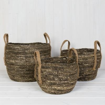 Basket: Seagrass Woven Multi Tone w Handles - Dark Grey