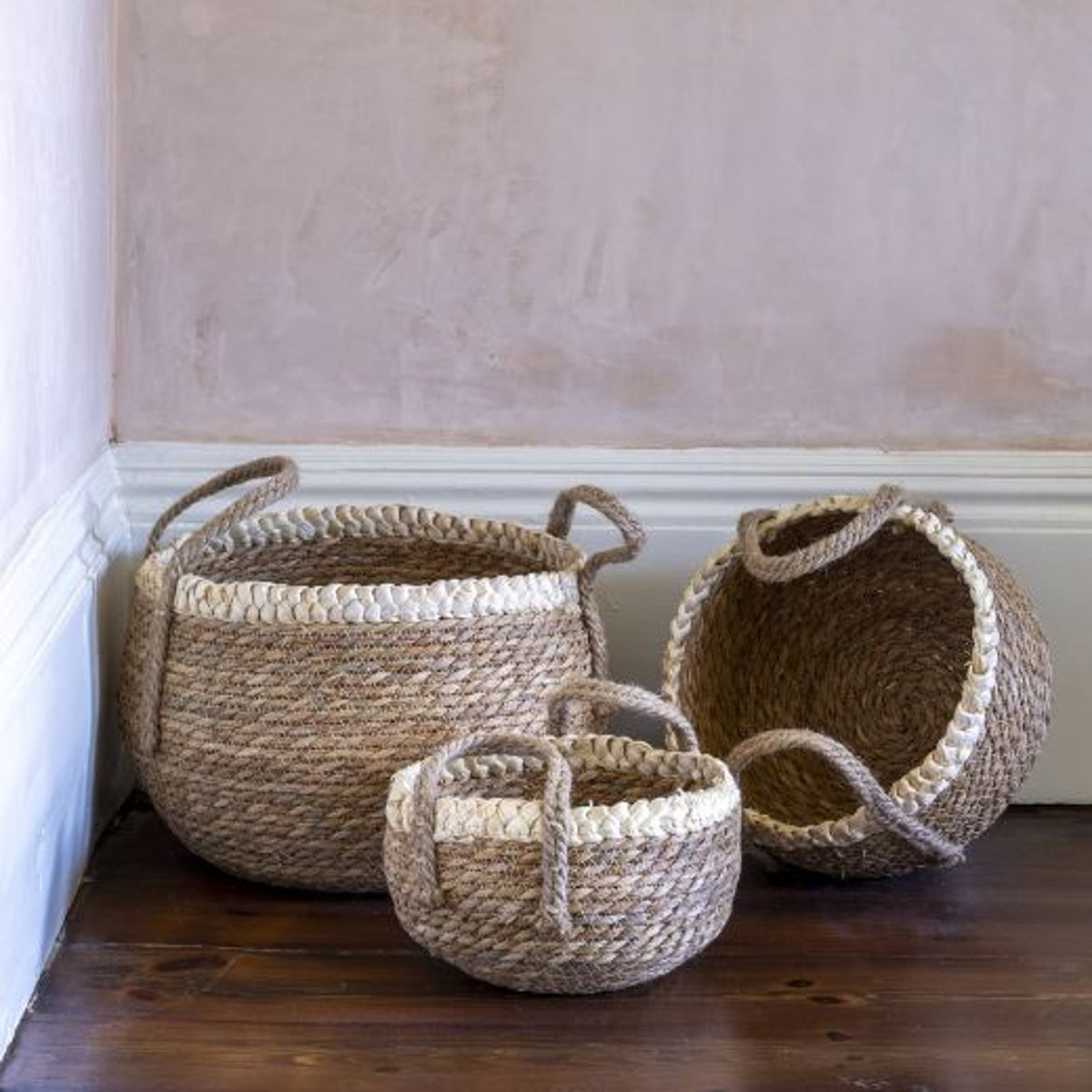 Basket: Straw Braided Cream Braid Rim - Natural